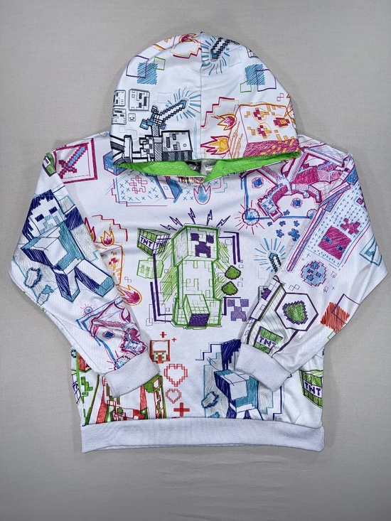 Minecraft Other - Minecraft Boys Fleece Pullover Hoodie White Neon Sketch Size 10/12 EUC